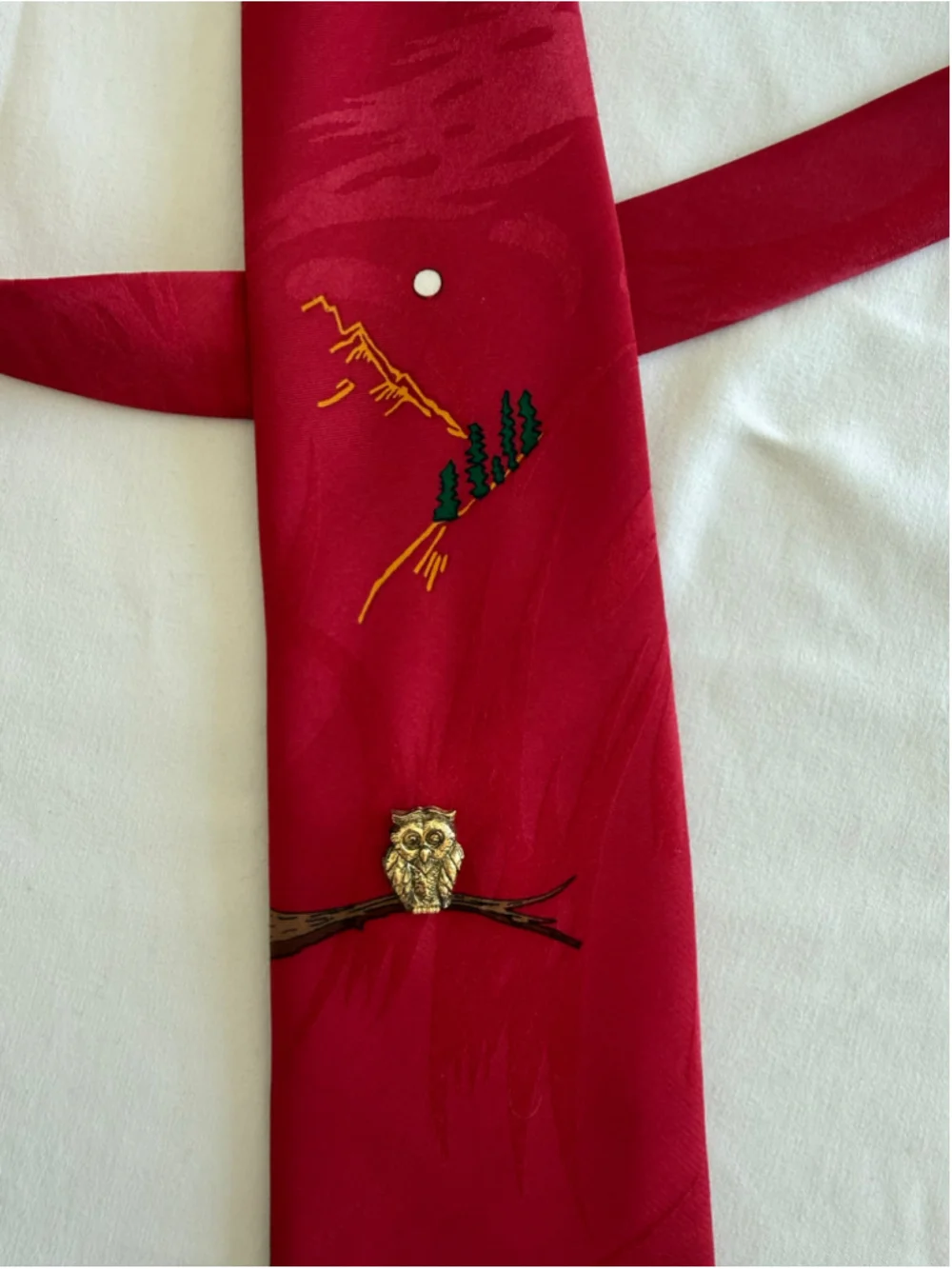Men's Vintage Vicky Davis Red Gold Owl Novelty Tie One Size